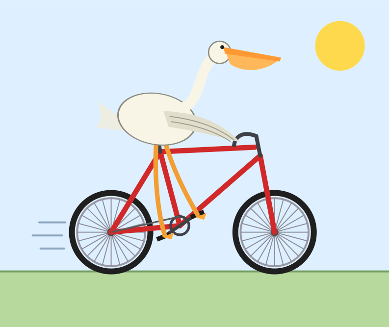 PS Pelican riding a bicycle with Claude Fable 5 High